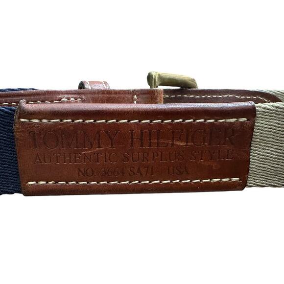 Vintage Tommy Hilfiger Blue Green Brown Wool Leather Surcingle Belt - Picture 6 of 9